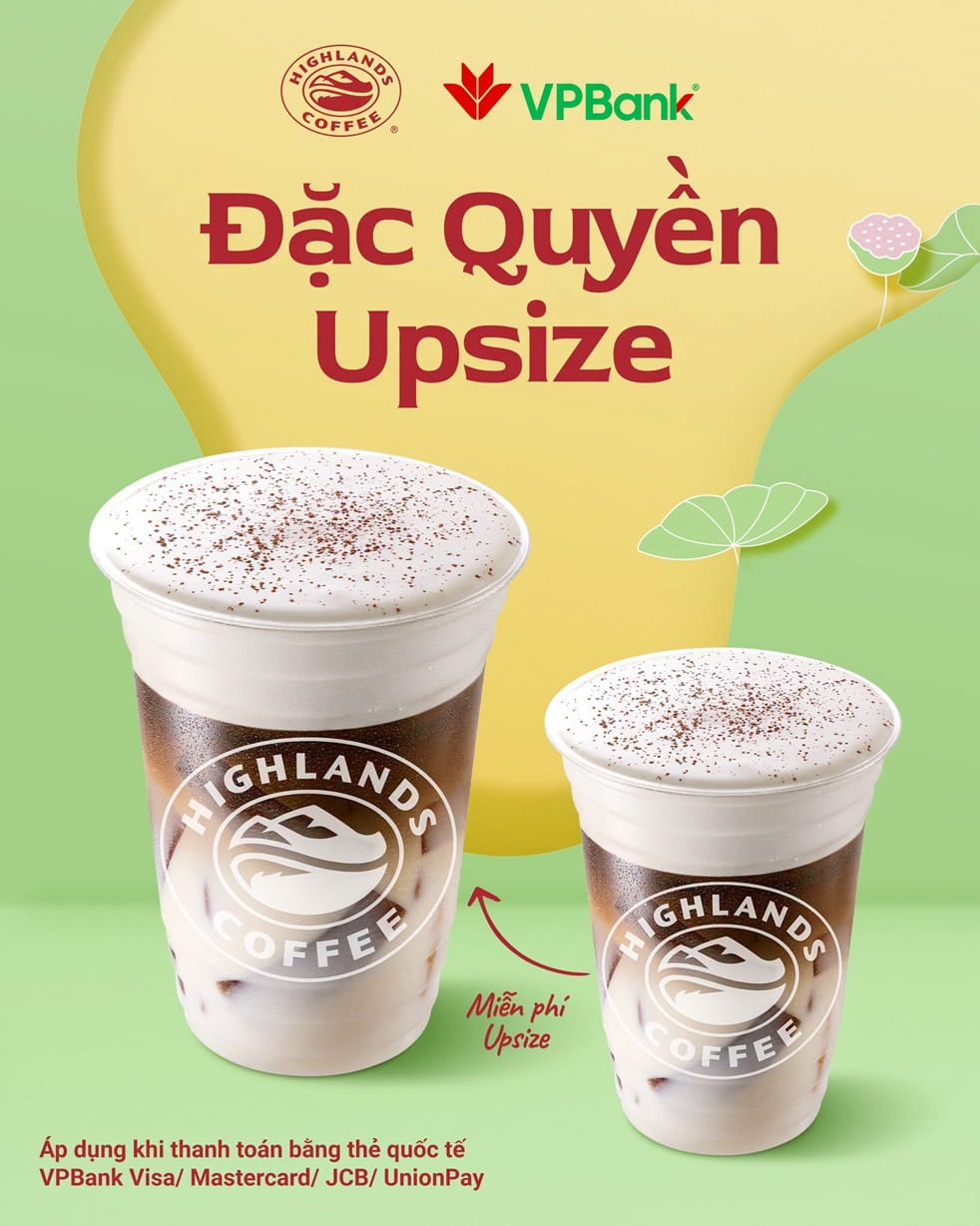 Quẹt Thẻ VPBank Tại Highlands Coffee – Miễn Phí Upsize Đồ Uống